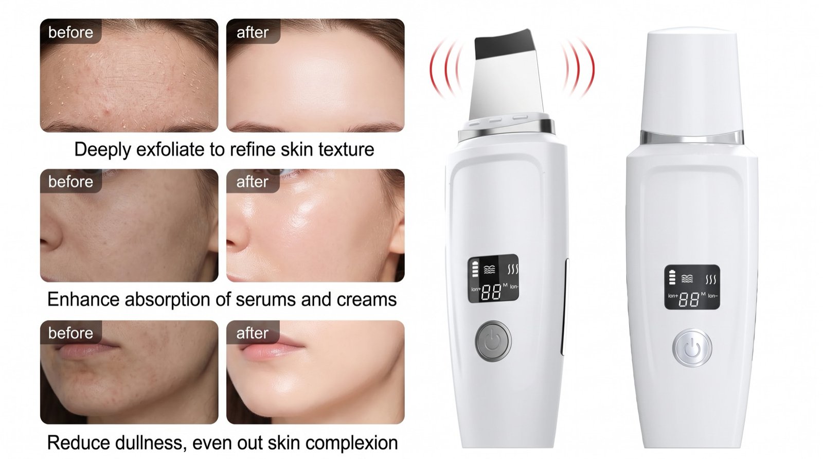 Before and after comparisons of skin texture, serum absorption and tone